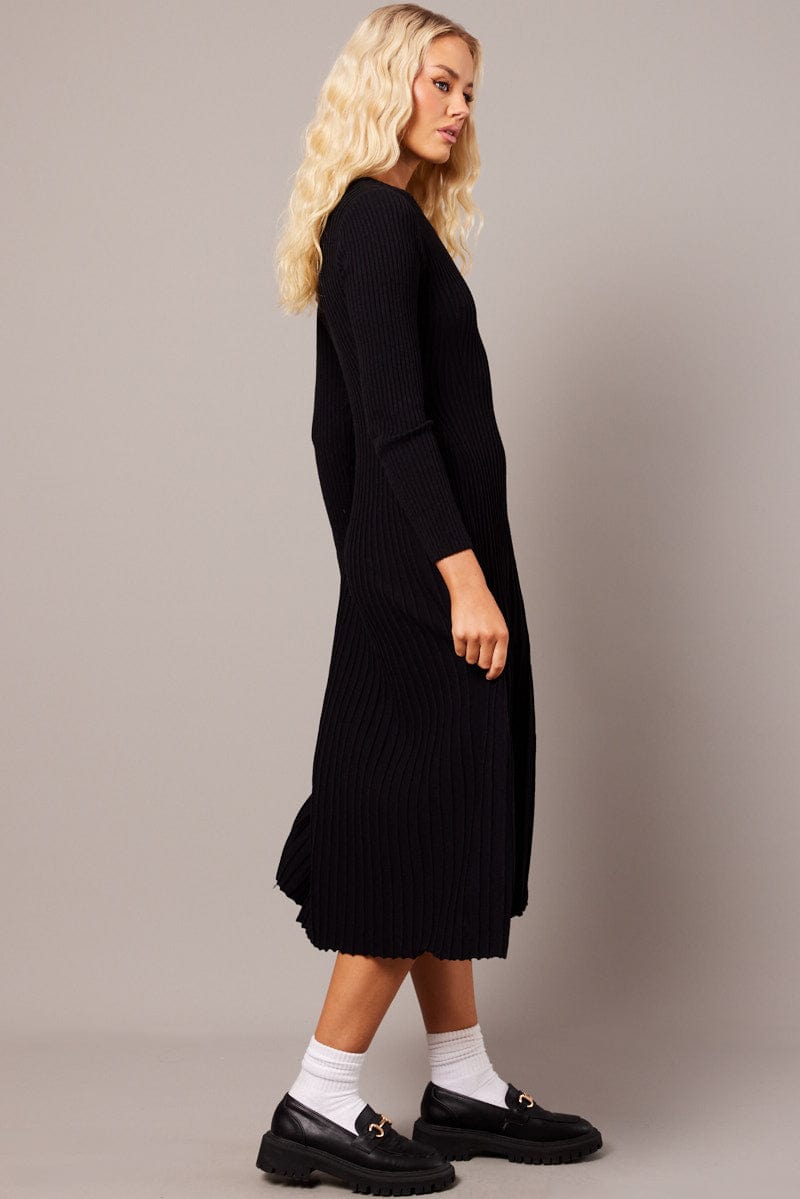 Black Knit Dress Long Sleeve for Ally Fashion