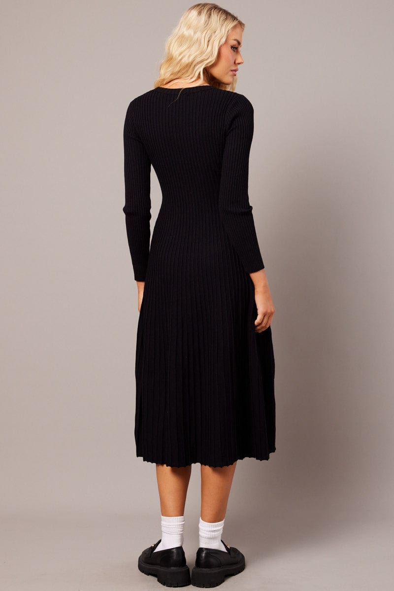 Black Knit Dress Long Sleeve | Ally Fashion Black Knit Dress Long Sleeve | Ally Fashion