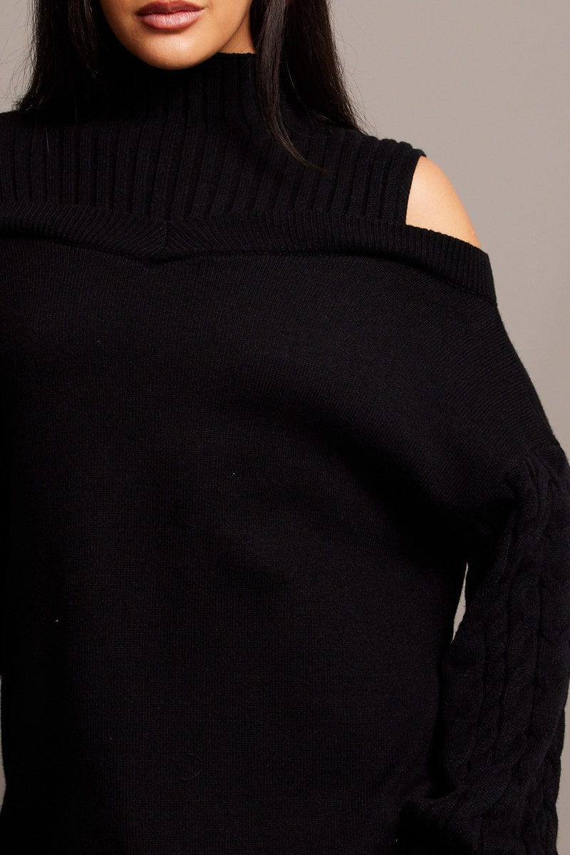 Black Knit Dress High Neck Jumper Mini for Ally Fashion