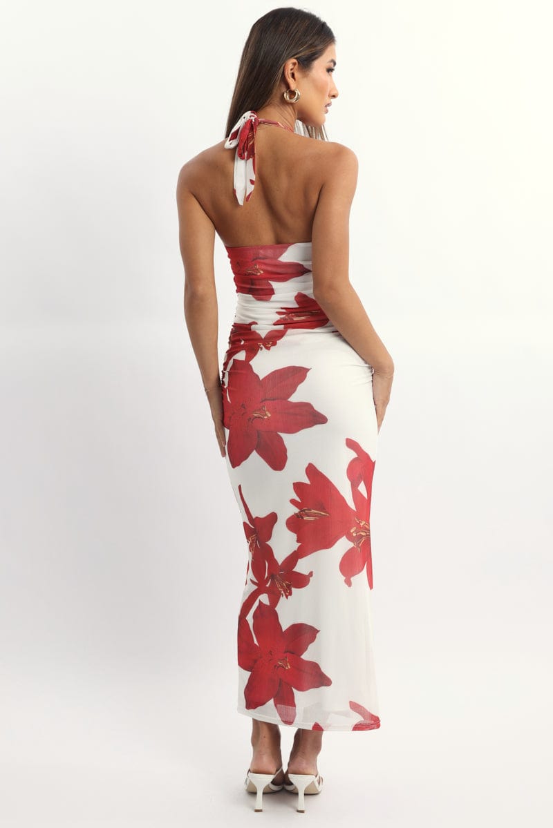 White Floral Bodycon Dress Halter Neck | Ally Fashion White Floral Bodycon Dress Halter Neck | Ally Fashion