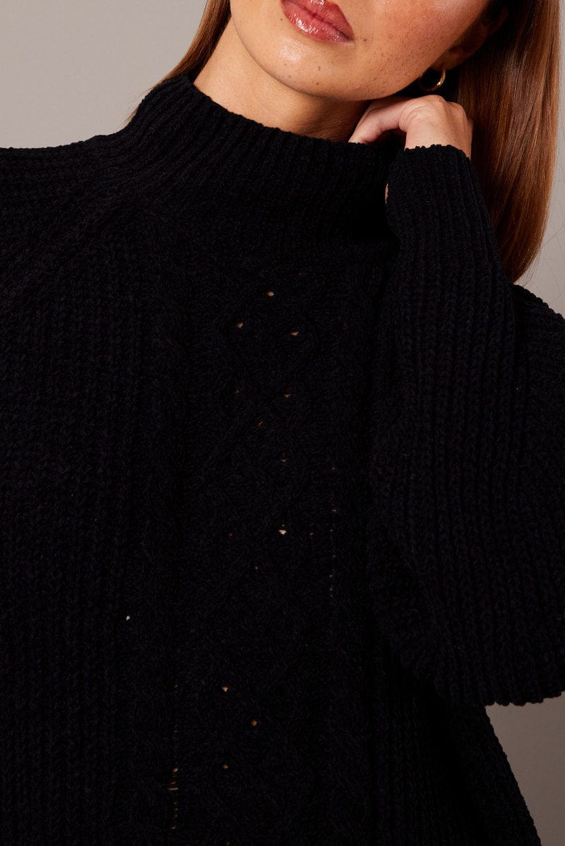 Black Knit Dress High Neck Oversized chenille for Ally Fashion