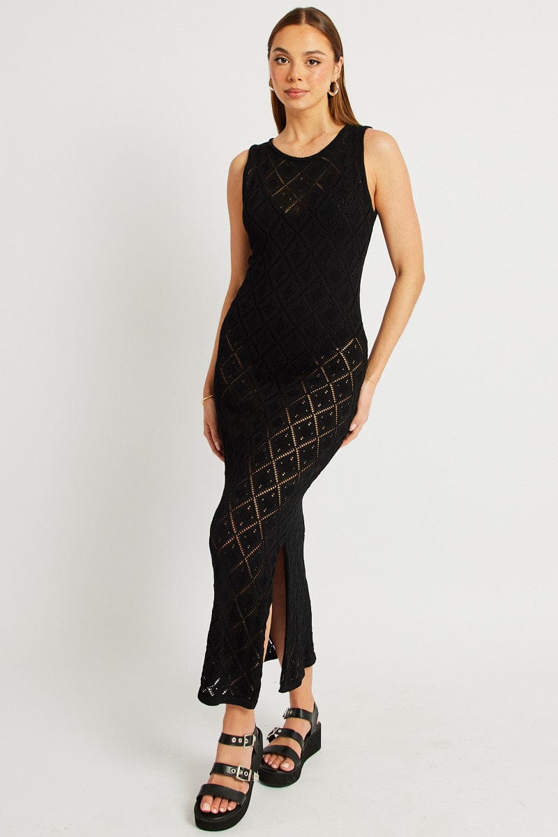 Black Knit Dress Sleeveless Maxi for Ally Fashion