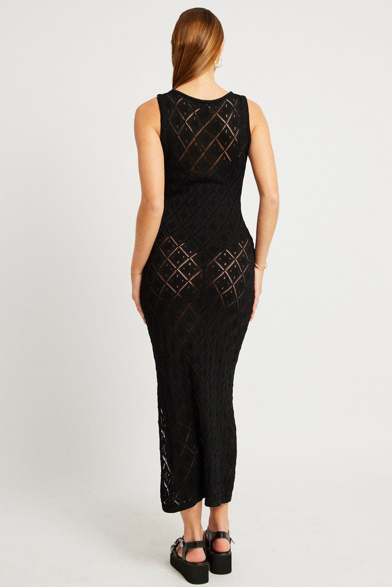 Black Knit Dress Sleeveless Maxi for Ally Fashion