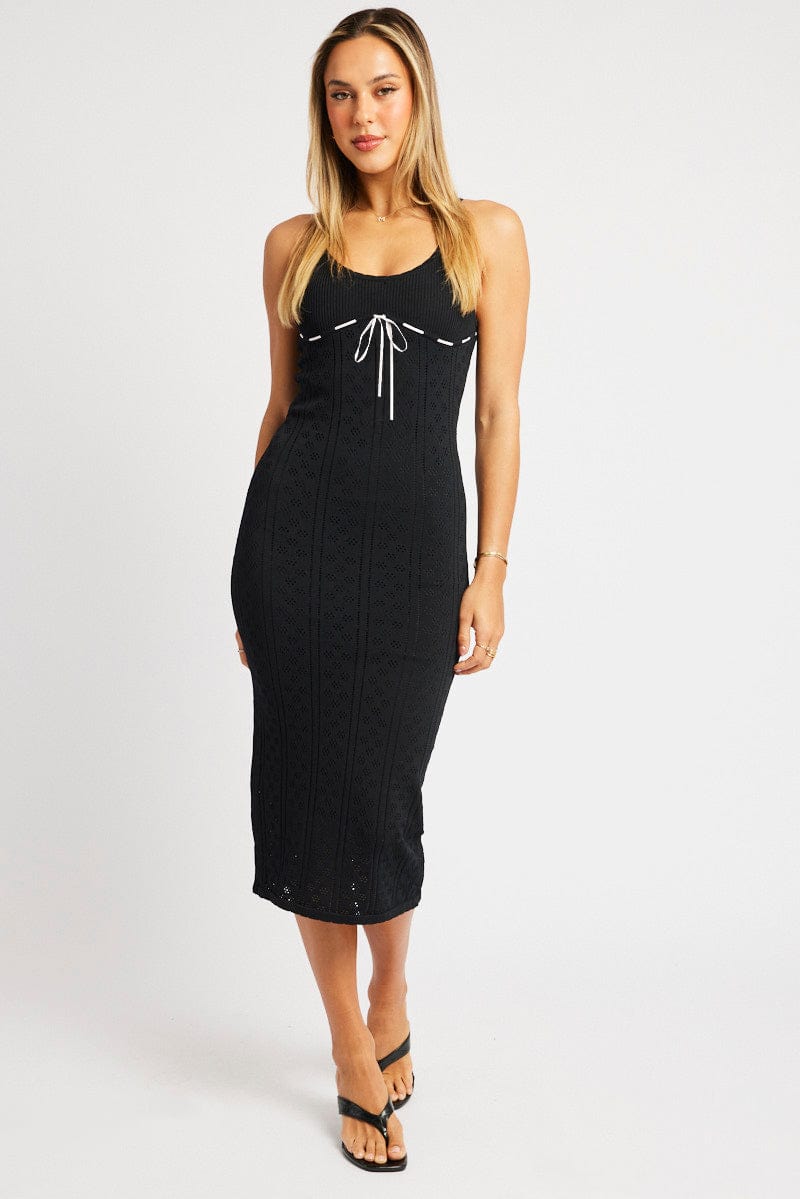 Black Knit Dress Singlet Midi for Ally Fashion