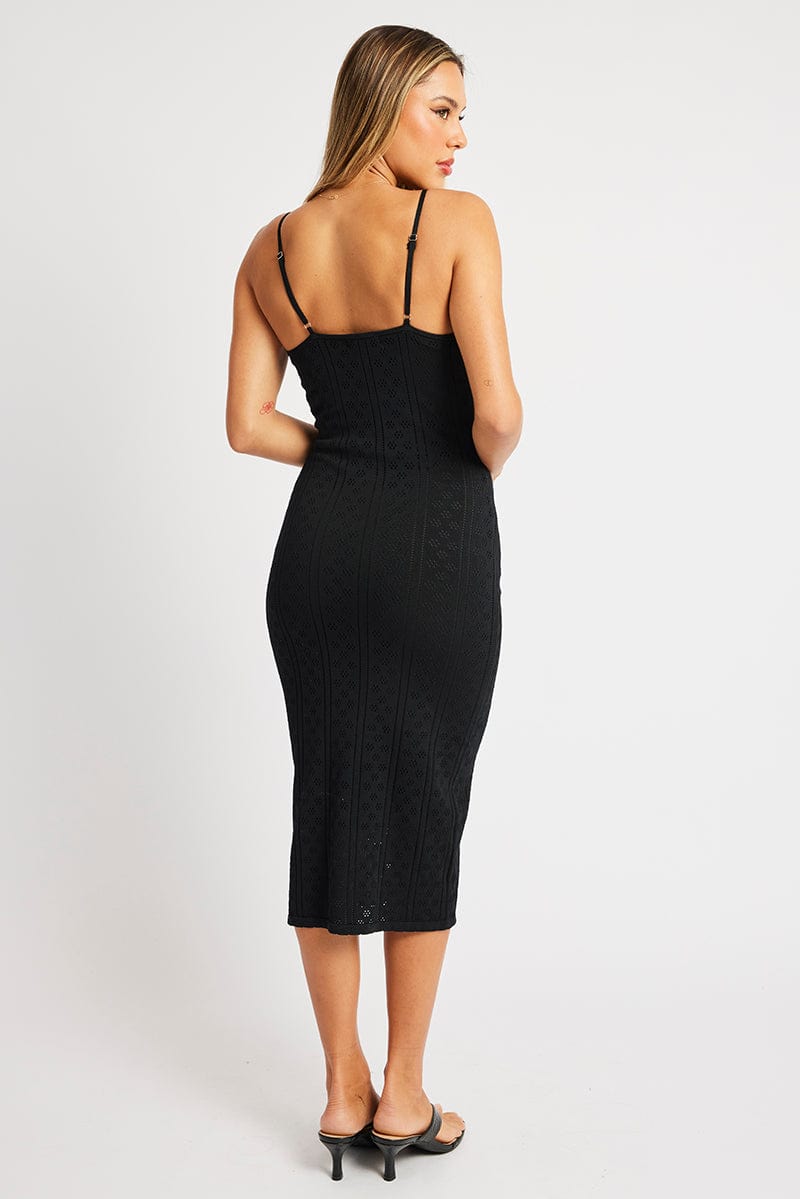 Black Knit Dress Singlet Midi for Ally Fashion