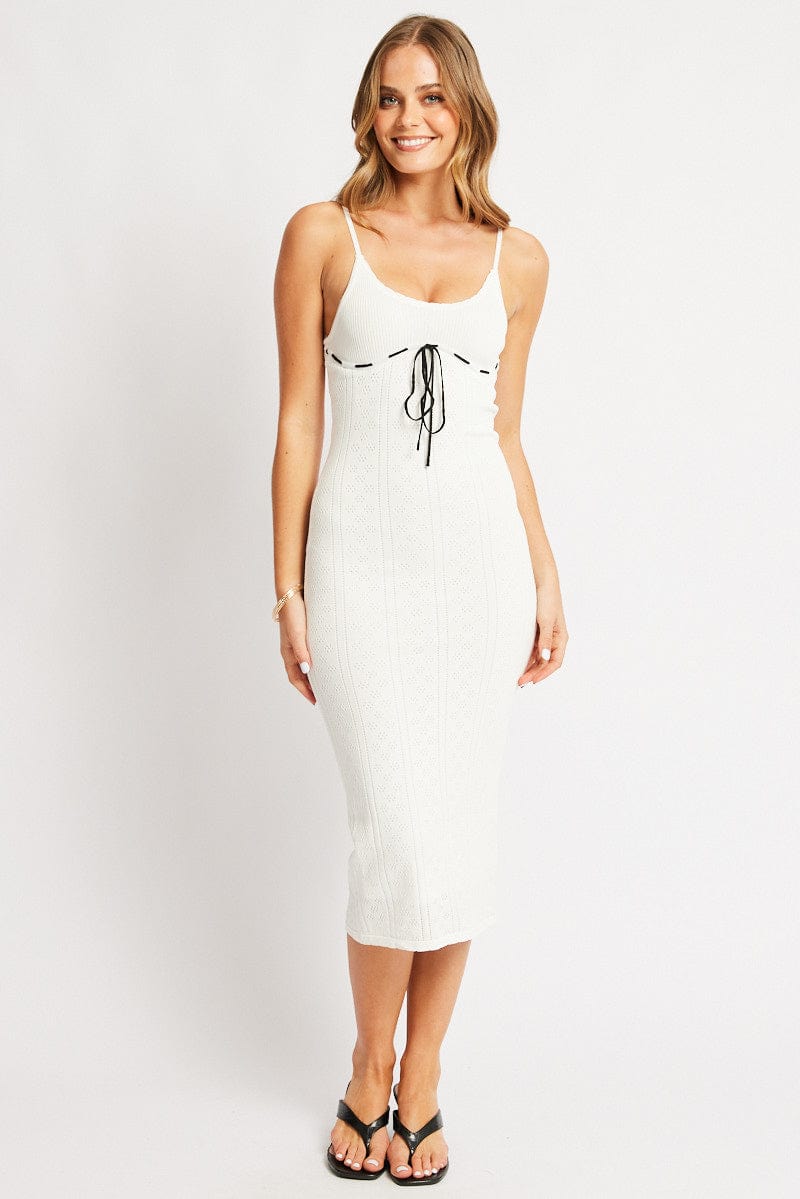 White Knit Dress Singlet Midi for Ally Fashion