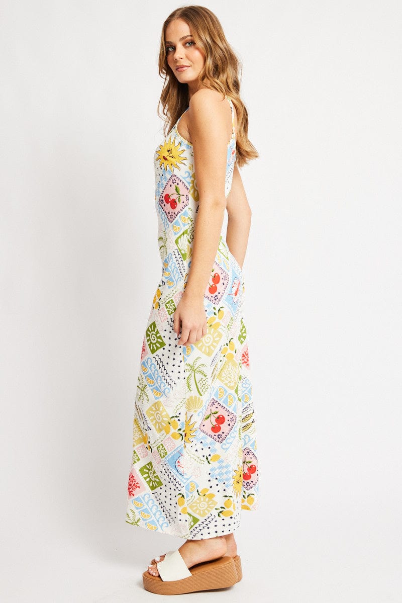 Multi Abstract Maxi Dress Bias Cut for Ally Fashion