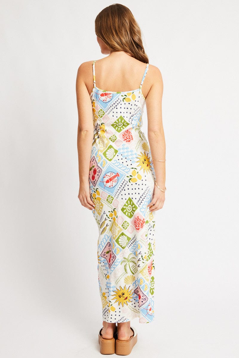 Multi Abstract Maxi Dress Bias Cut for Ally Fashion