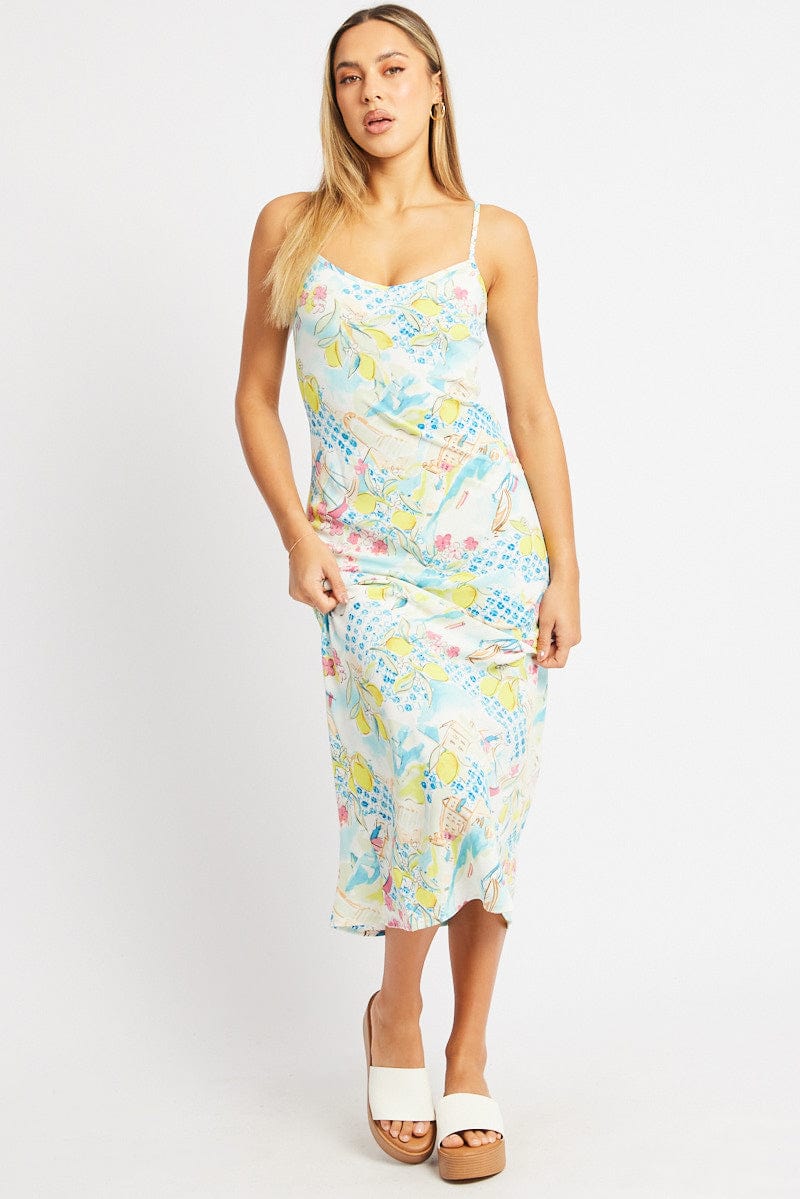 Multi Abstract Maxi Dress Bias Cut for Ally Fashion