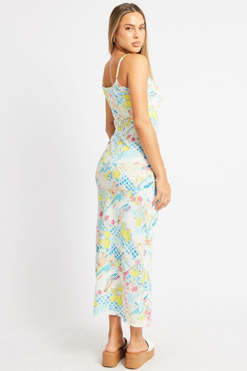 Multi Abstract Maxi Dress Bias Cut for Ally Fashion