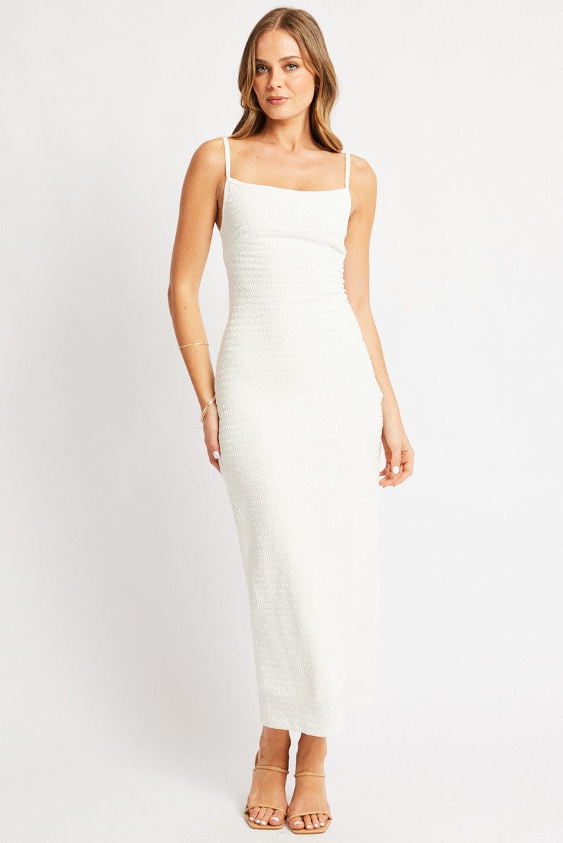 White Bodycon Dress Singlet Textured Midi for Ally Fashion