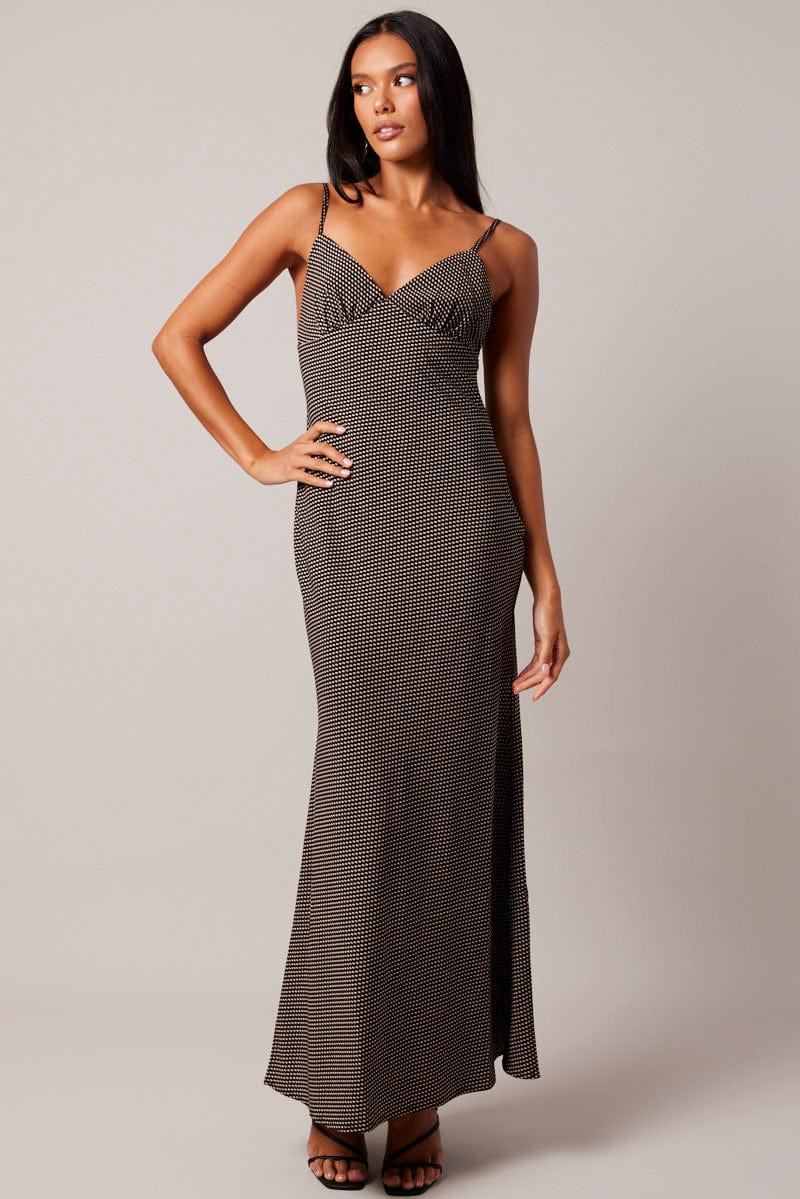 Black Geo Maxi Dress Strappy for Ally Fashion