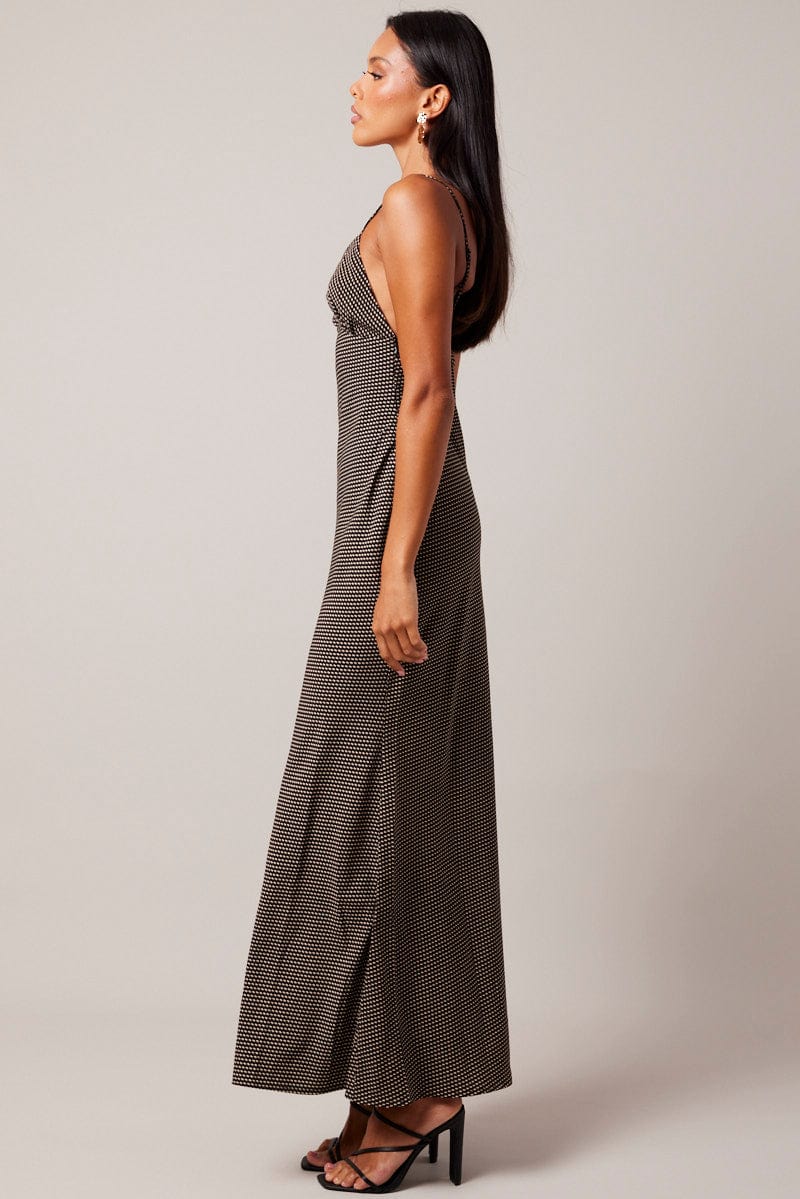 Black Geo Maxi Dress Strappy for Ally Fashion