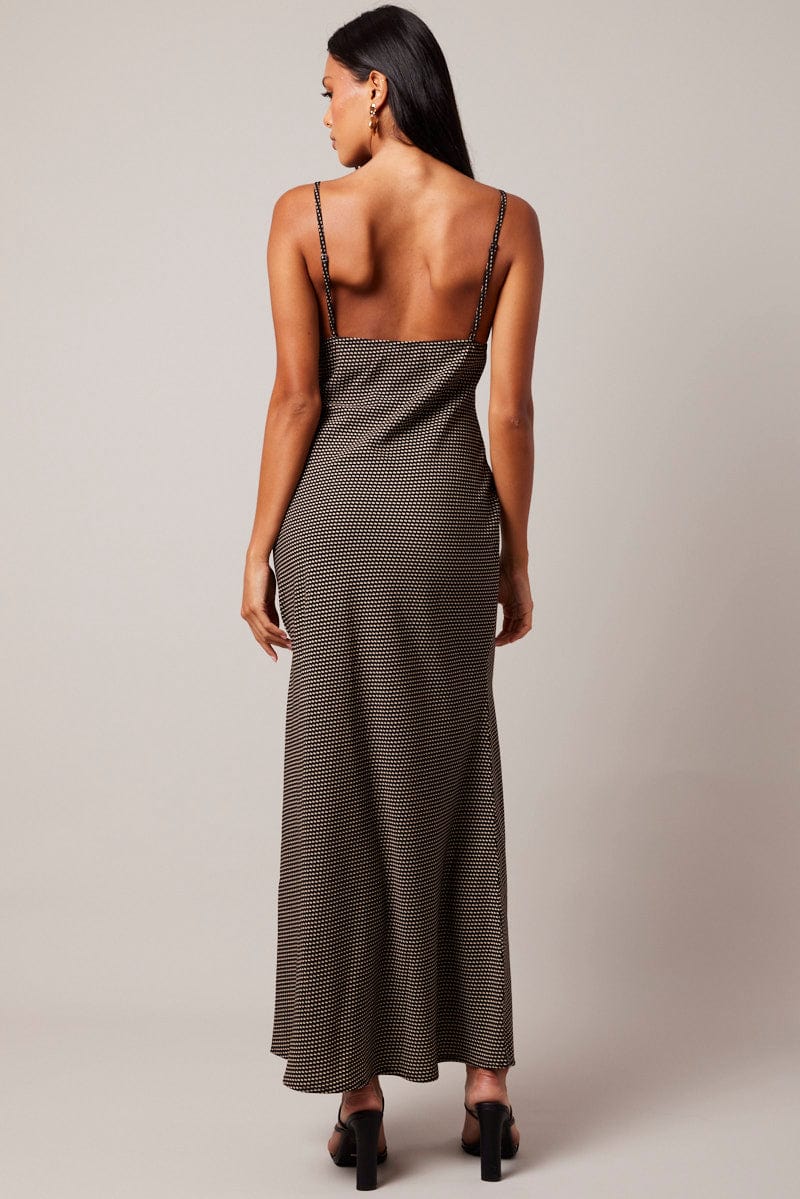 Black Geo Maxi Dress Strappy for Ally Fashion