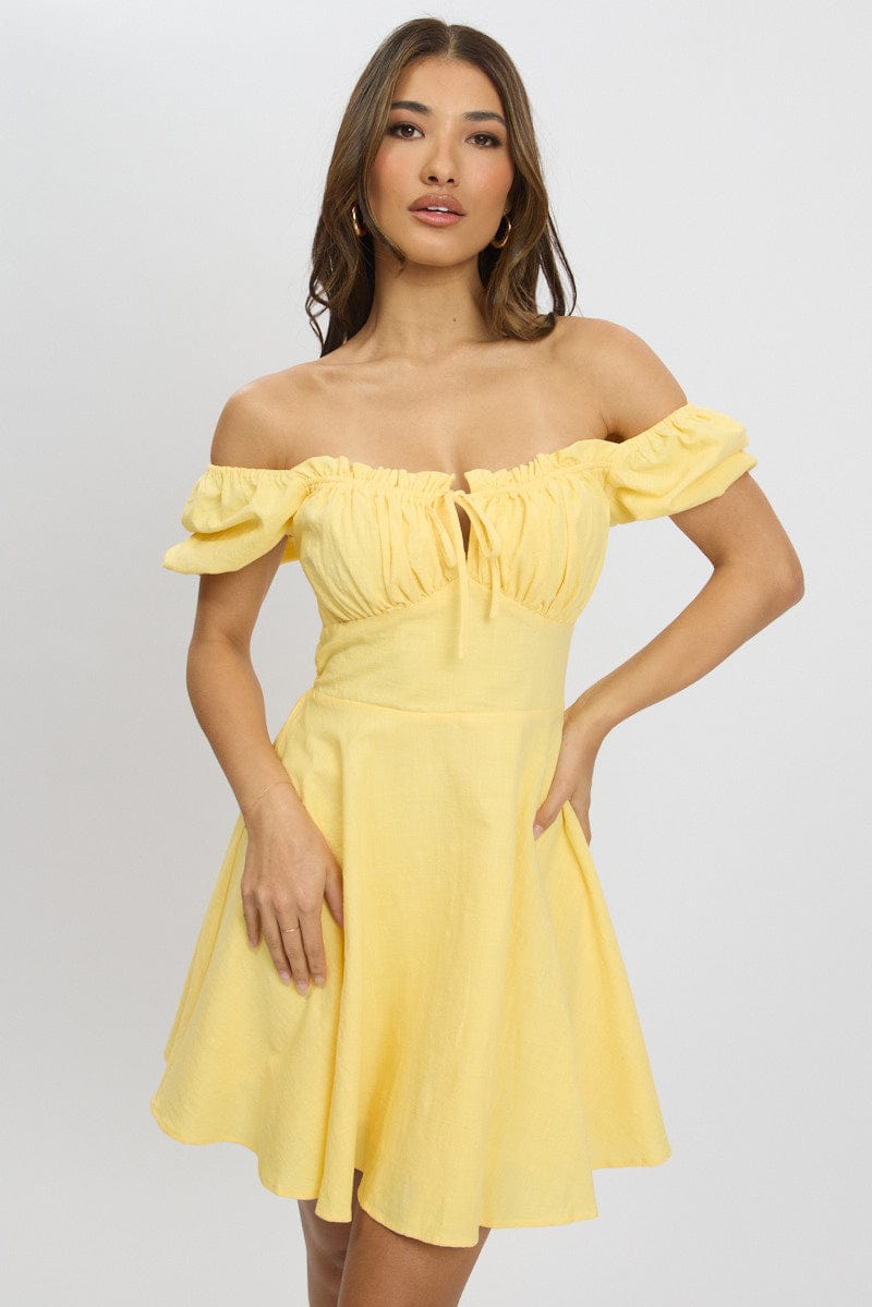 Yellow Fit And Flare Dress Mini for Ally Fashion