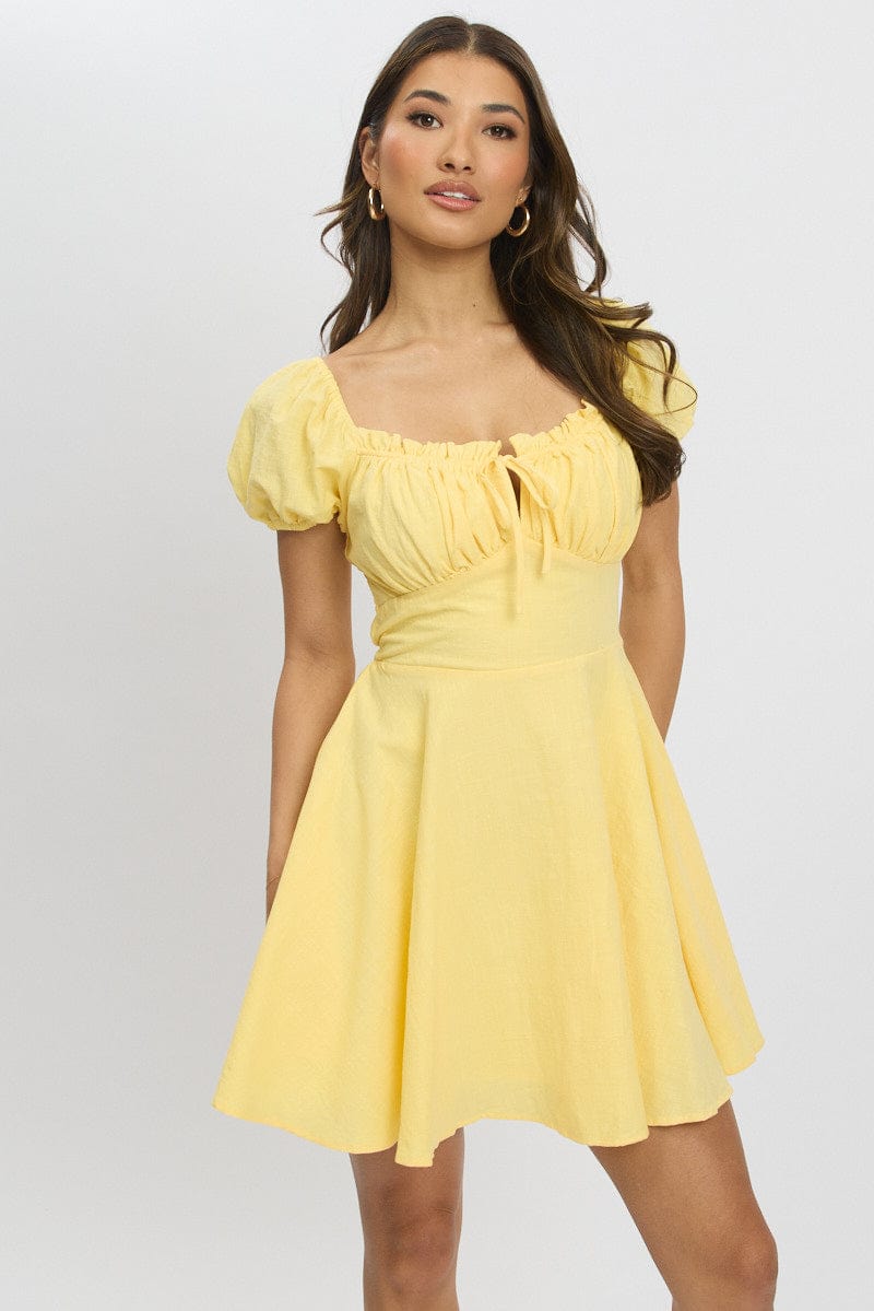 Yellow Fit And Flare Dress Mini for Ally Fashion