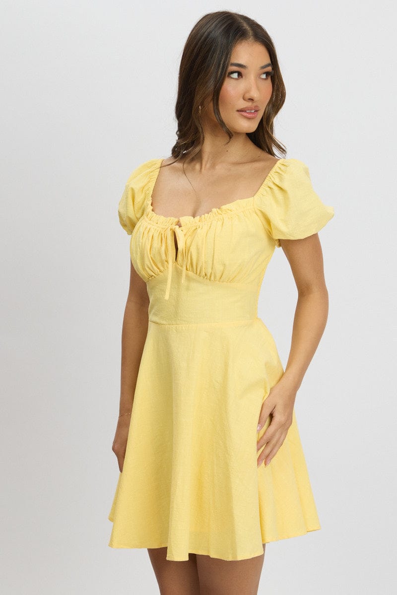 Yellow Fit And Flare Dress Mini for Ally Fashion