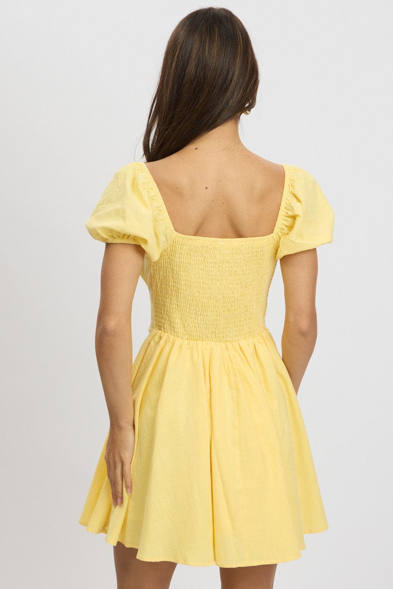 Yellow Fit And Flare Dress Mini for Ally Fashion