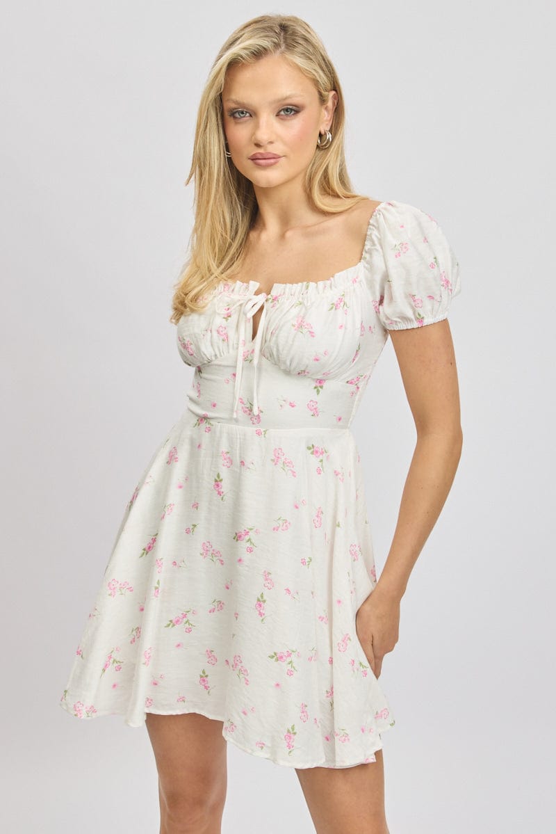 Pink Ditsy Fit And Flare Dress Mini for Ally Fashion