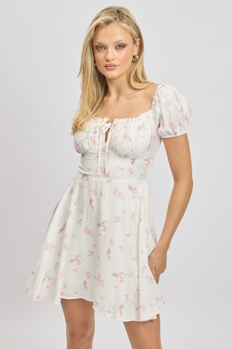 flared mini dress in stretch chino Carnation Fit and Flare Pleated Mini Dress