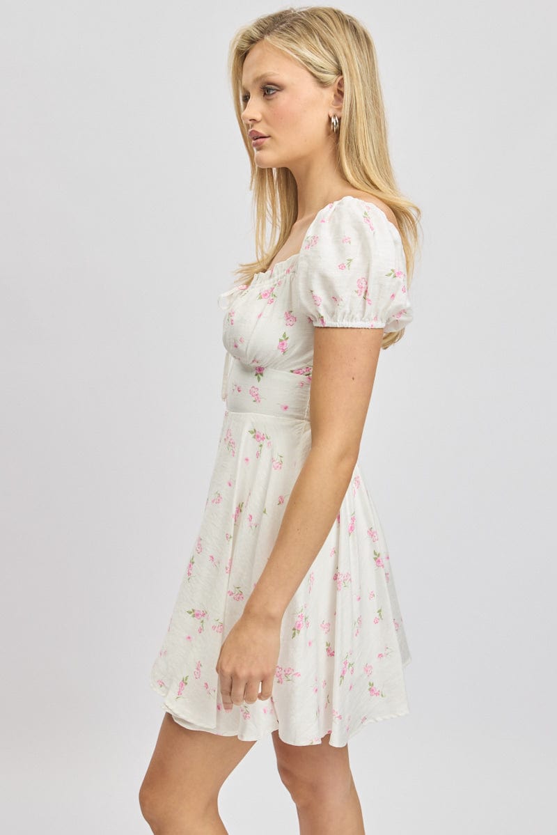 Pink Ditsy Fit And Flare Dress Mini for Ally Fashion