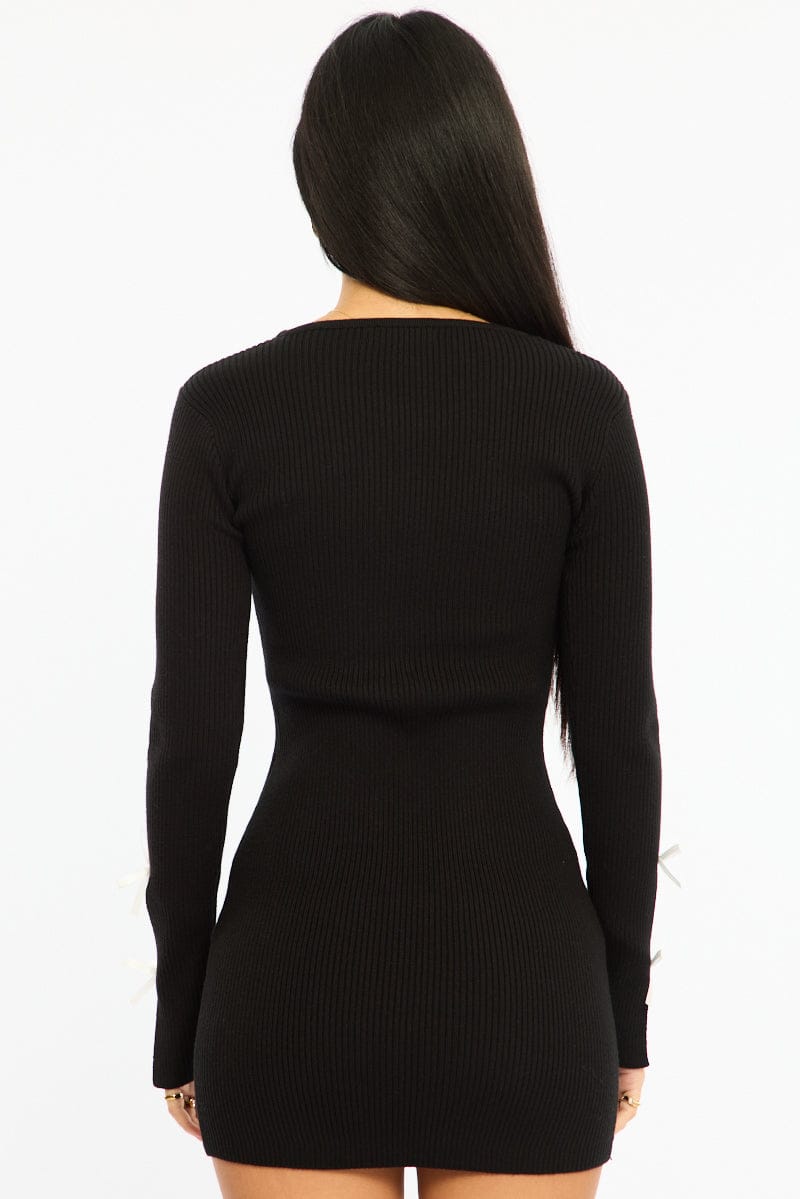 Black Knit Dress Long Sleeve Mini for Ally Fashion