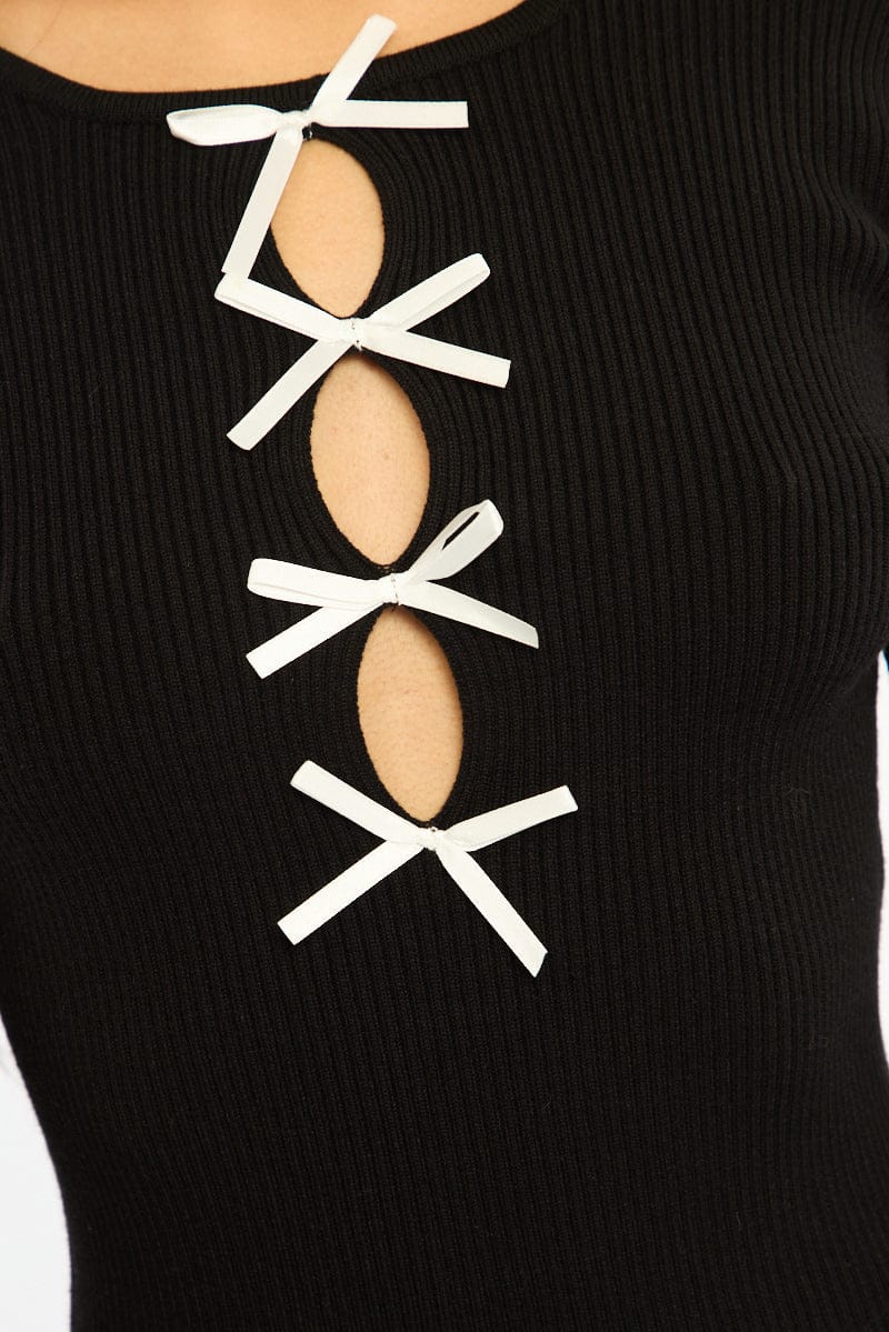 Black Knit Dress Long Sleeve Mini for Ally Fashion