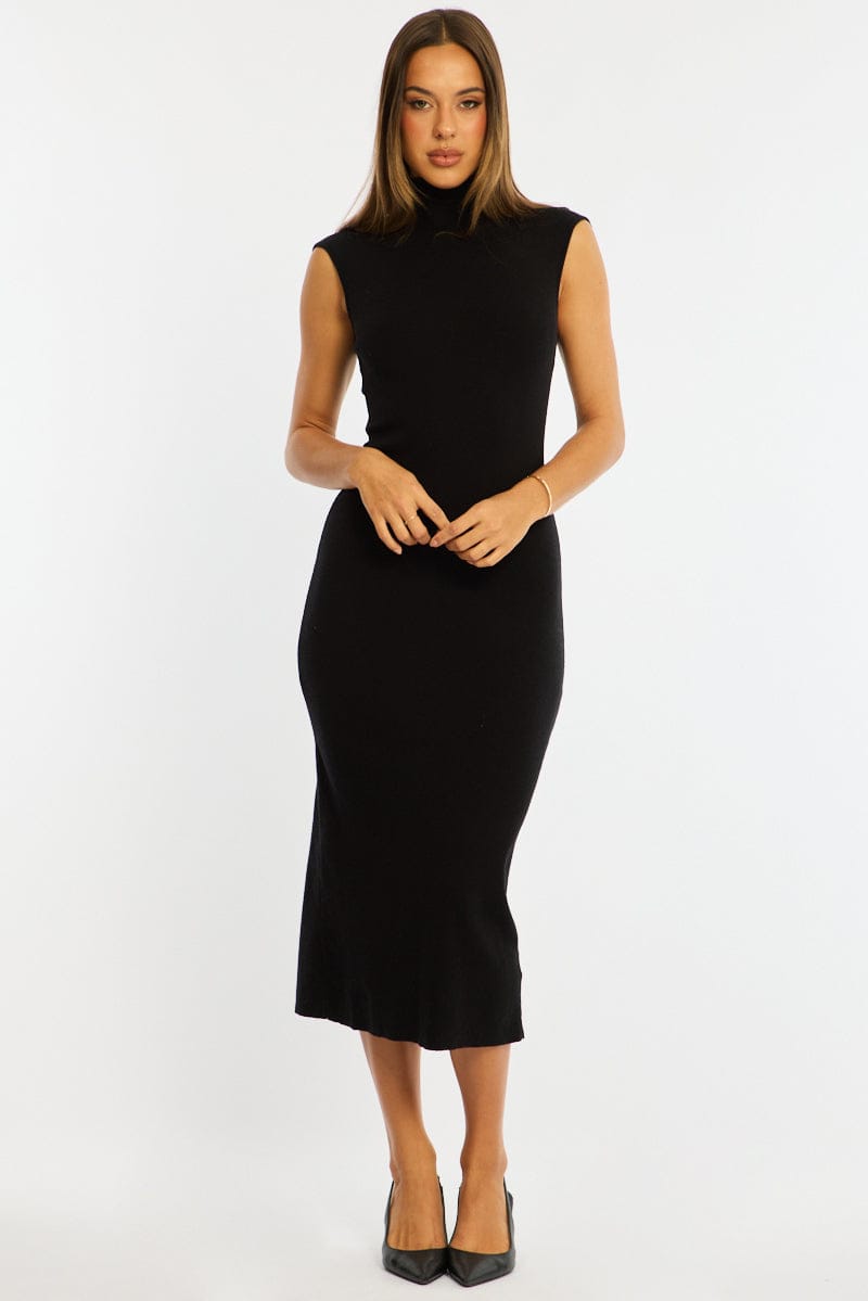 Black Knit Dress Midi