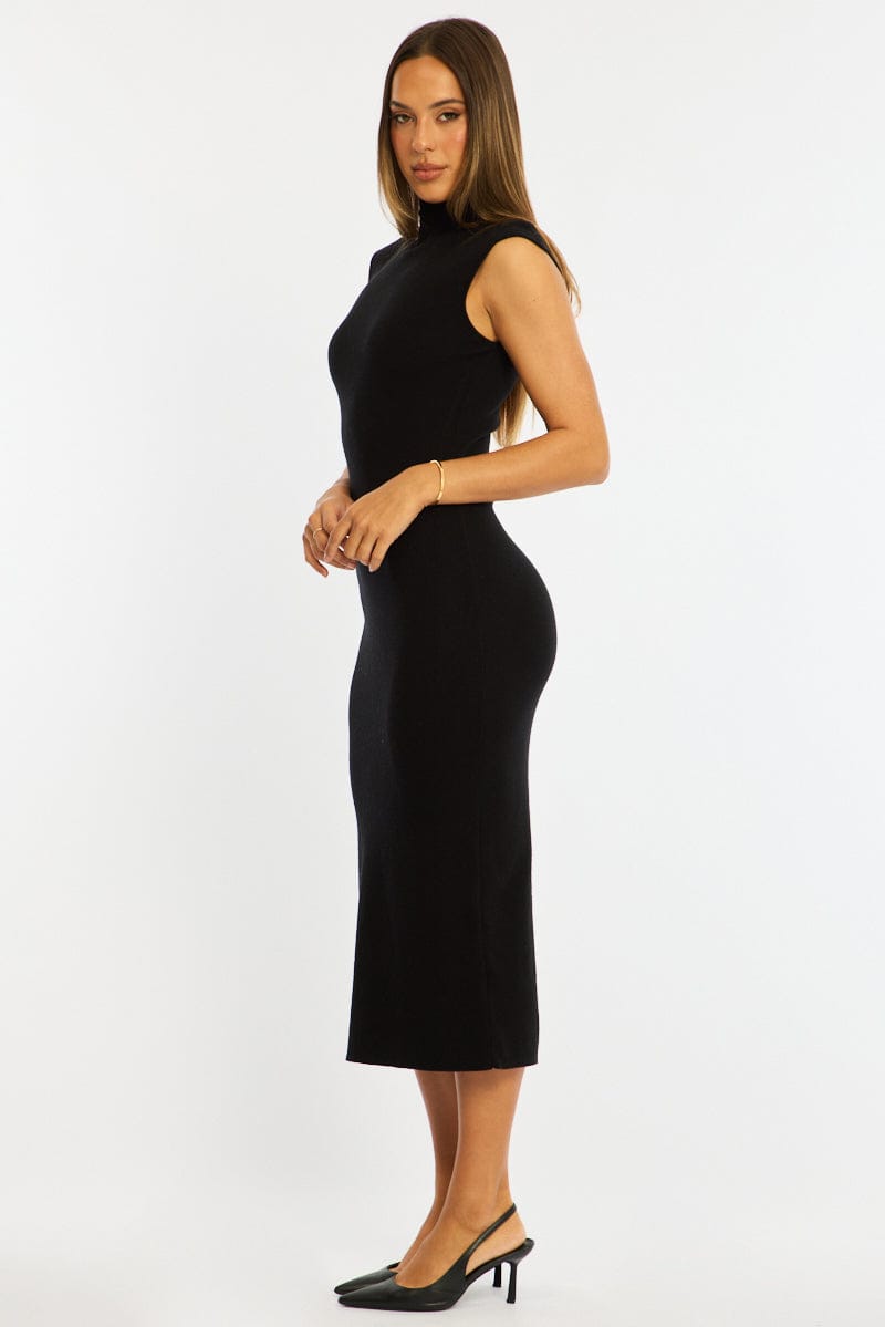 Black Knit Dress Midi