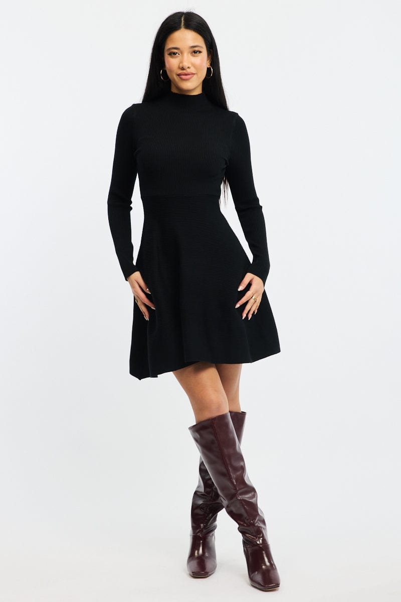 Black Knit Dress Fit And Flared for Ally Fashion