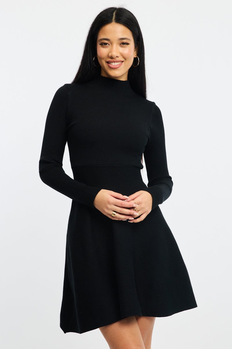 Black Knit Dress Fit And Flared for Ally Fashion