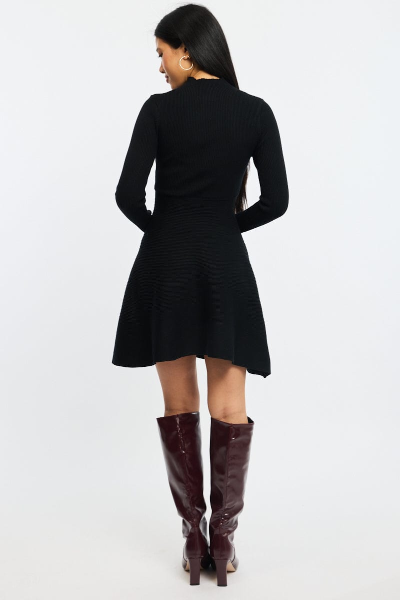 Black Knit Dress Fit And Flared for Ally Fashion