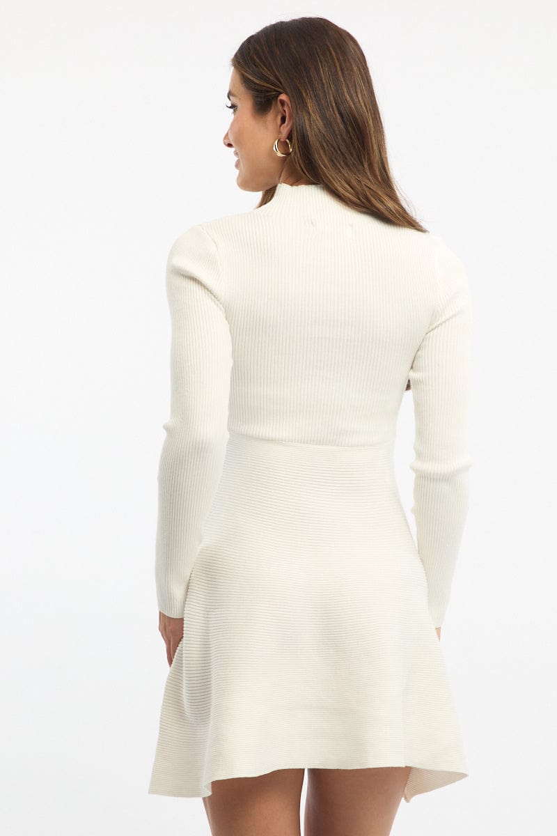 White Knit Dress Fit And Flared for Ally Fashion