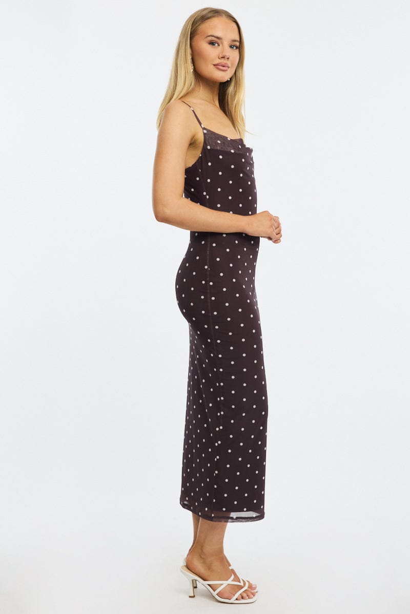 Brown Polka Dot Bodycon Dress Polka Dot Cowl Neck Maxi for Ally Fashion
