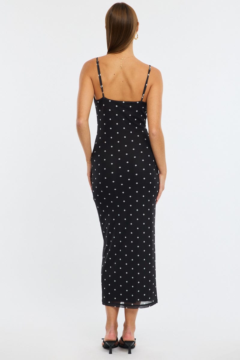 Black Polka Dot Bodycon Dress Polka Dot Cowl Neck Maxi