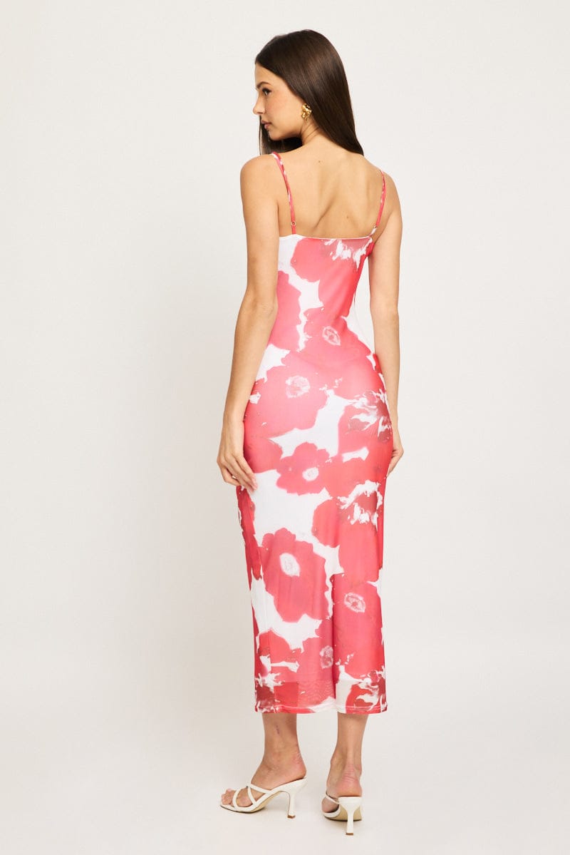 Red Floral Bodycon Dress Cowl Neck Maxi for Ally Fashion