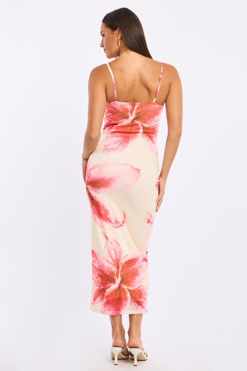 Yellow Floral Bodycon Dress Mesh for Ally Fashion