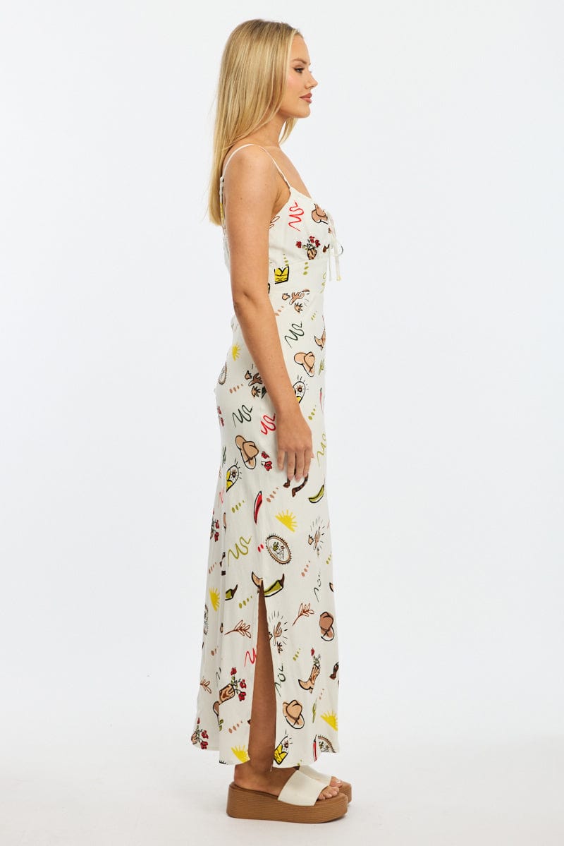 Multi Abstract Midi Dress Gathering Bust Sleeveless for Ally Fashion
