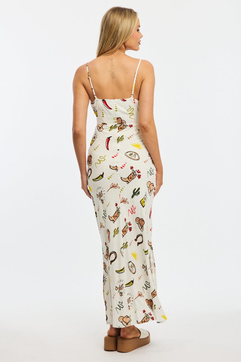 Multi Abstract Midi Dress Gathering Bust Sleeveless for Ally Fashion