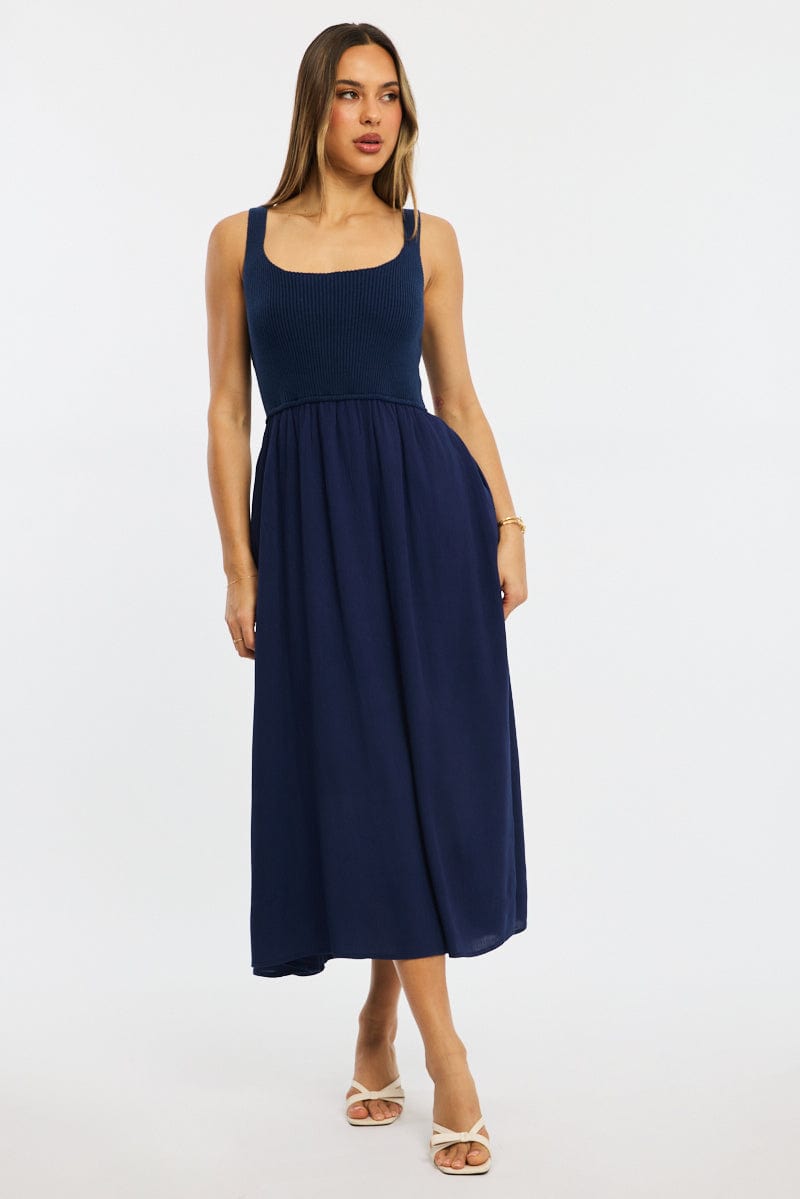 Blue Stripe Knit Dress Maxi for Ally Fashion