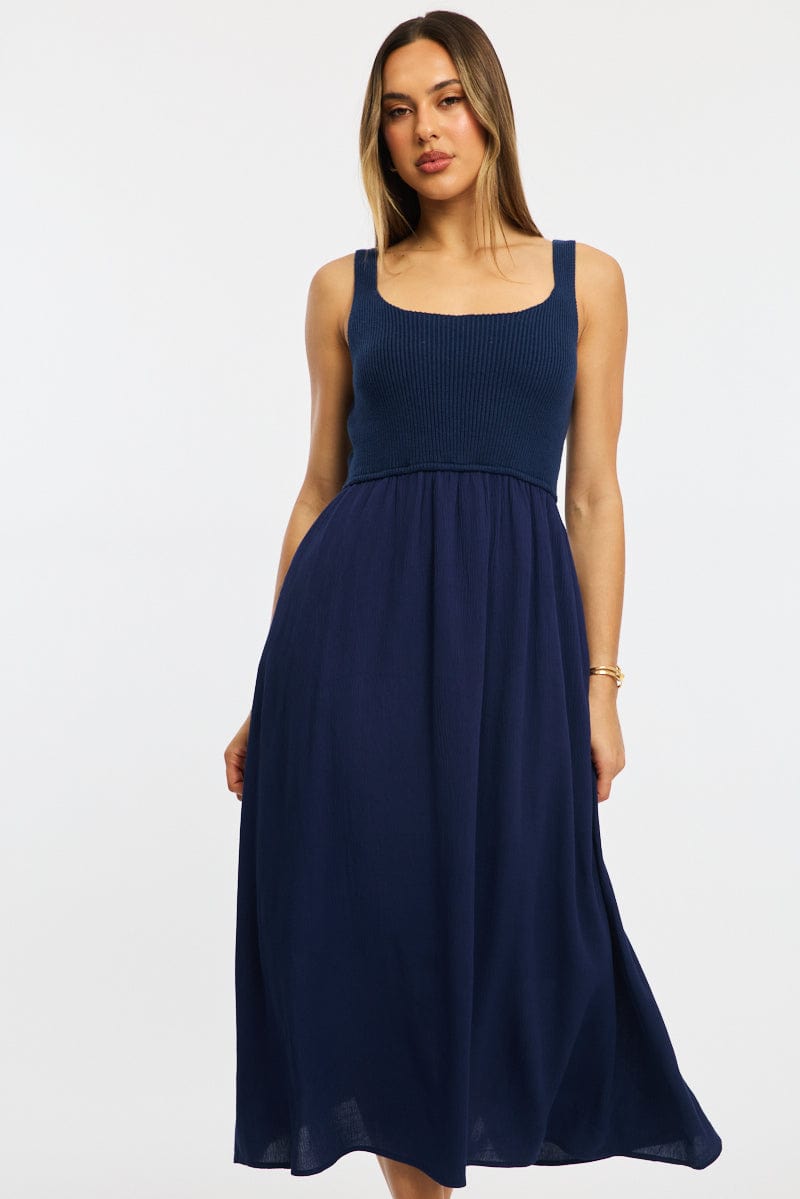 Blue Stripe Knit Dress Maxi for Ally Fashion