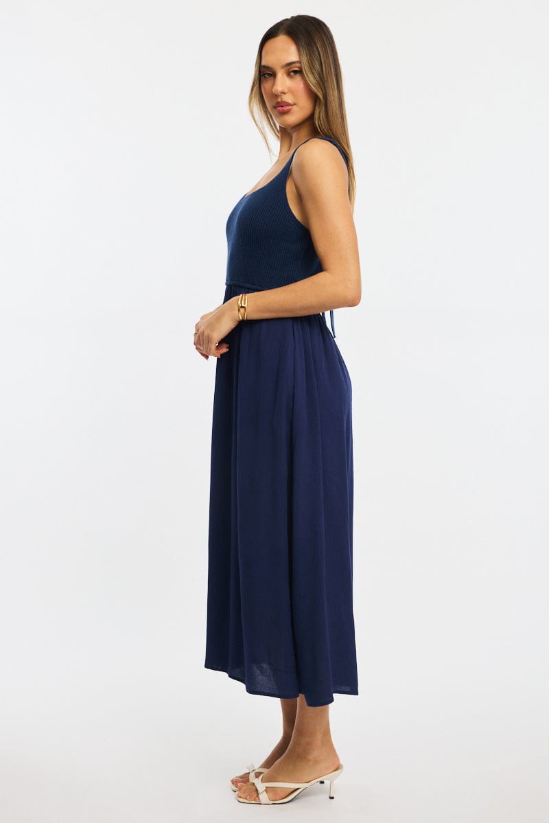 Blue Stripe Knit Dress Maxi for Ally Fashion
