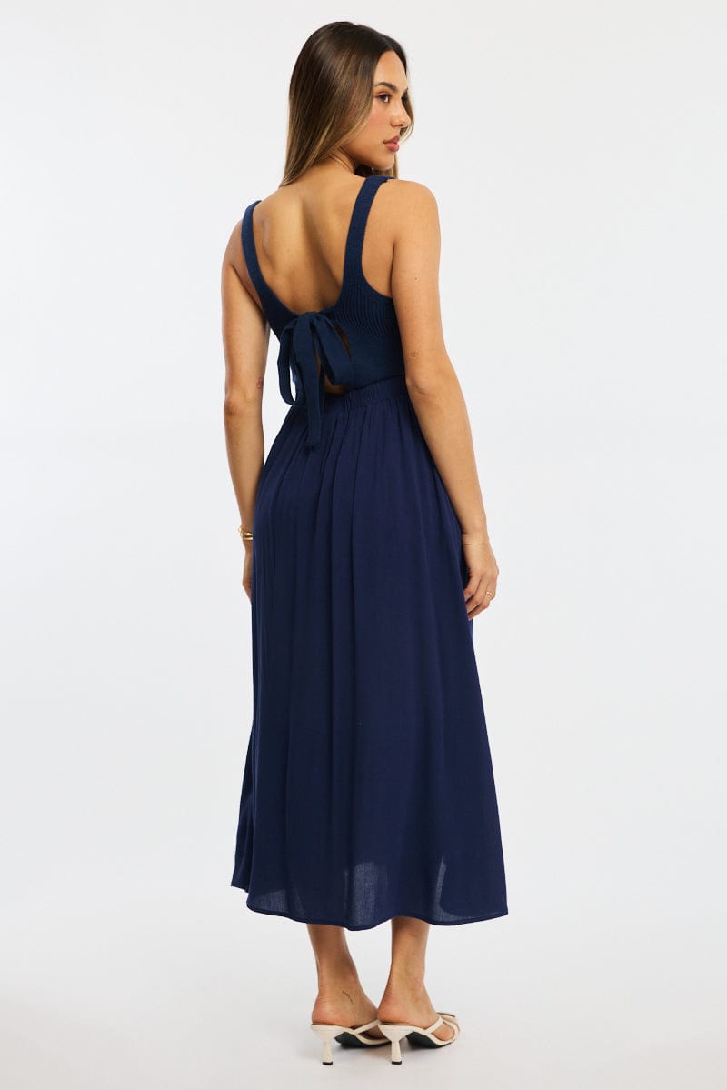 Blue Stripe Knit Dress Maxi for Ally Fashion