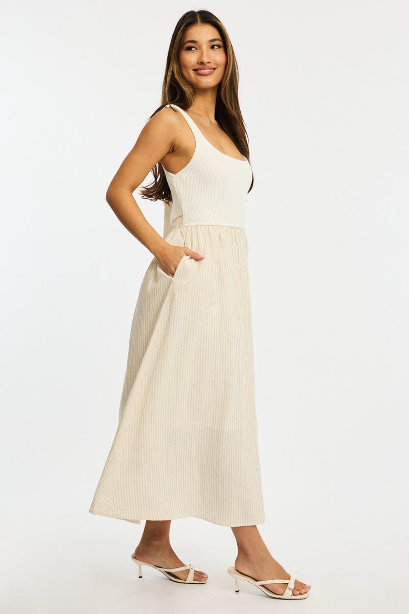 Beige Stripe Knit Dress Maxi for Ally Fashion