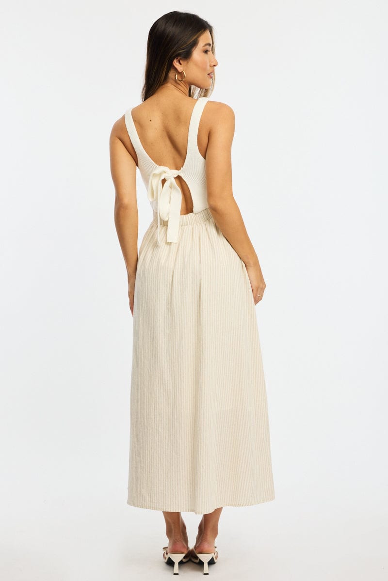 Beige Stripe Knit Dress Maxi for Ally Fashion