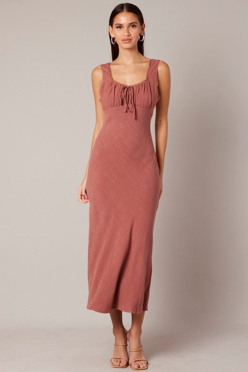 Brown Maxi Dress Sleeveless for Ally Fashion