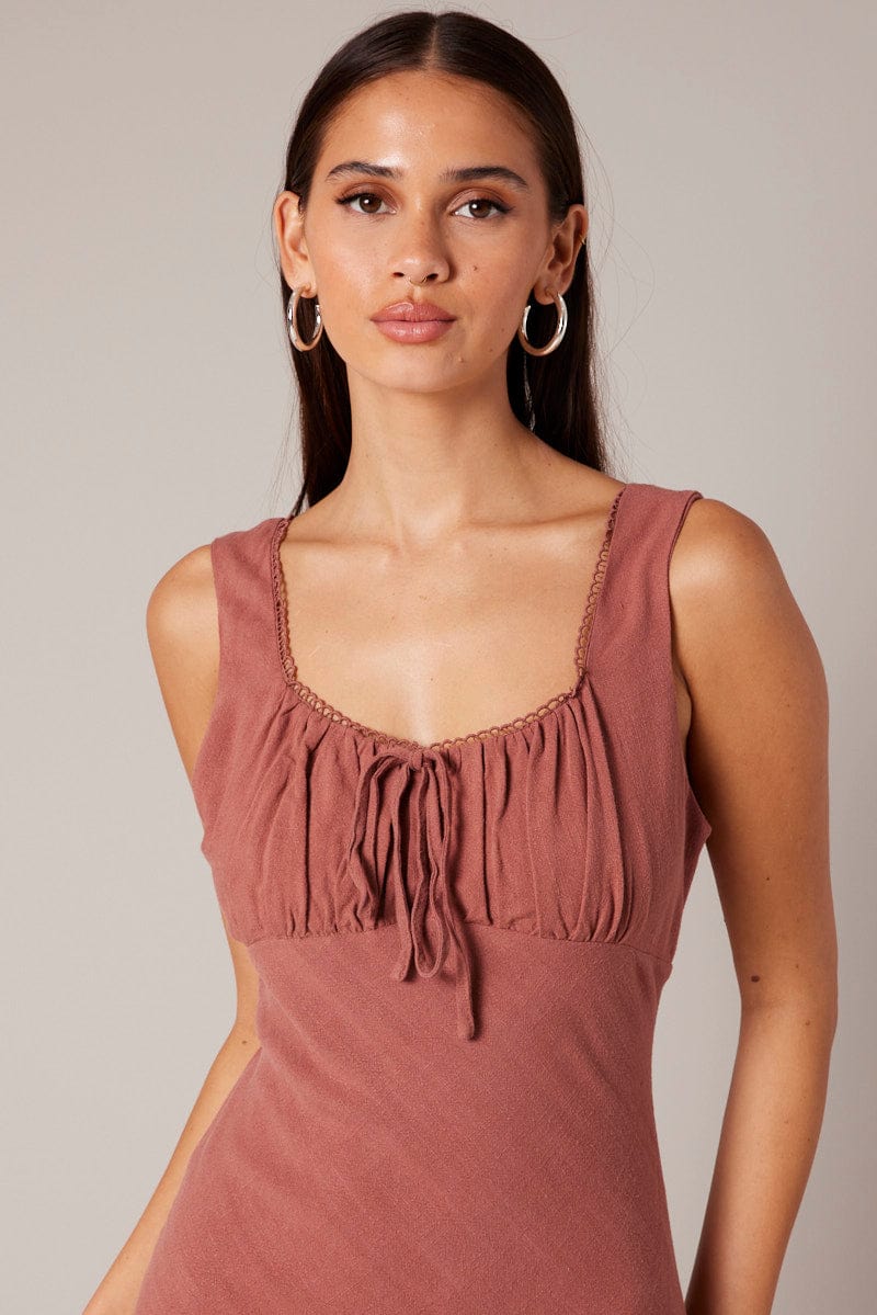 Brown Maxi Dress Sleeveless for Ally Fashion