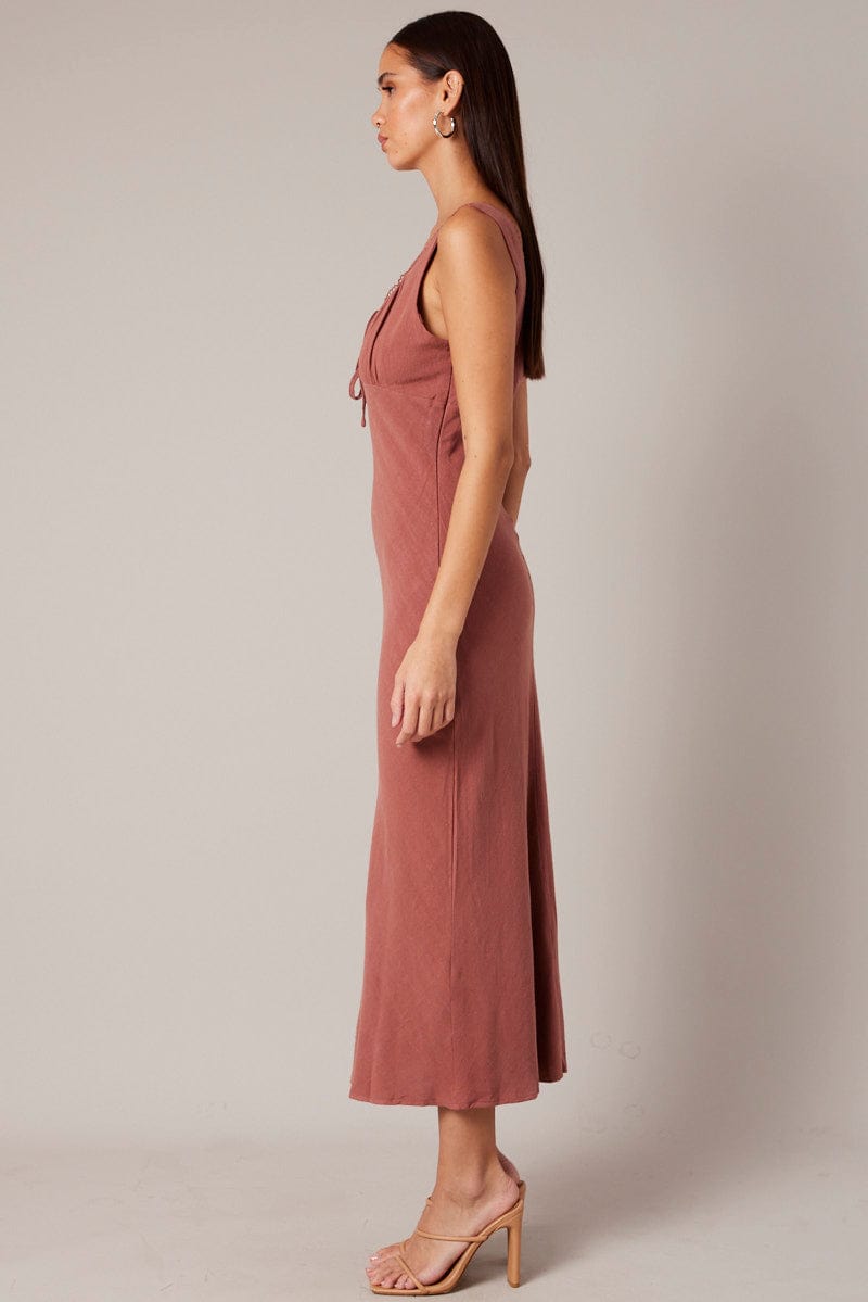 Brown Maxi Dress Sleeveless for Ally Fashion