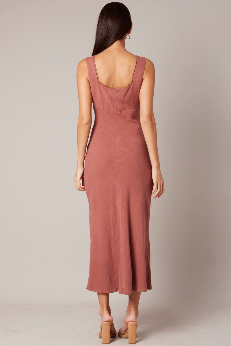 Brown Maxi Dress Sleeveless for Ally Fashion