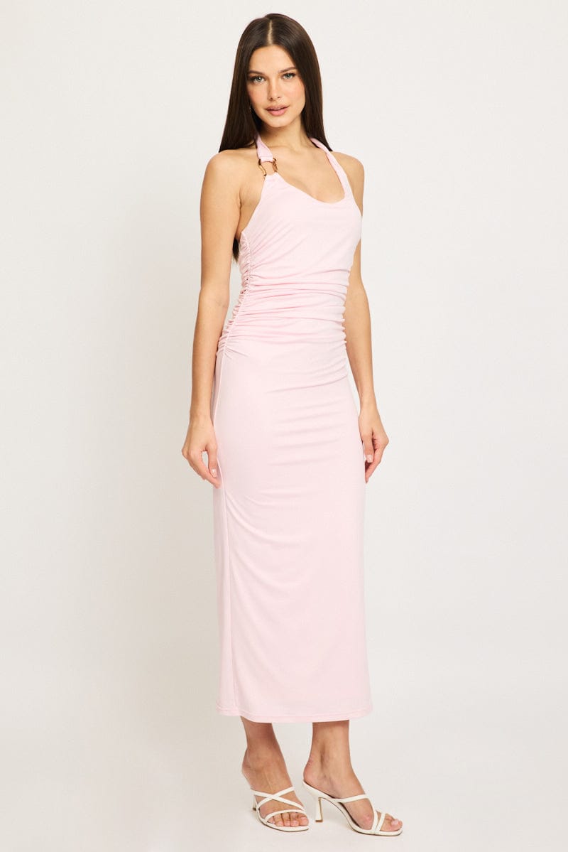 Pink Bodycon Dress Halter Neck for Ally Fashion